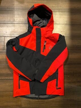 Spyder Kids Red and Black Ski Hooded Winter Jacket
